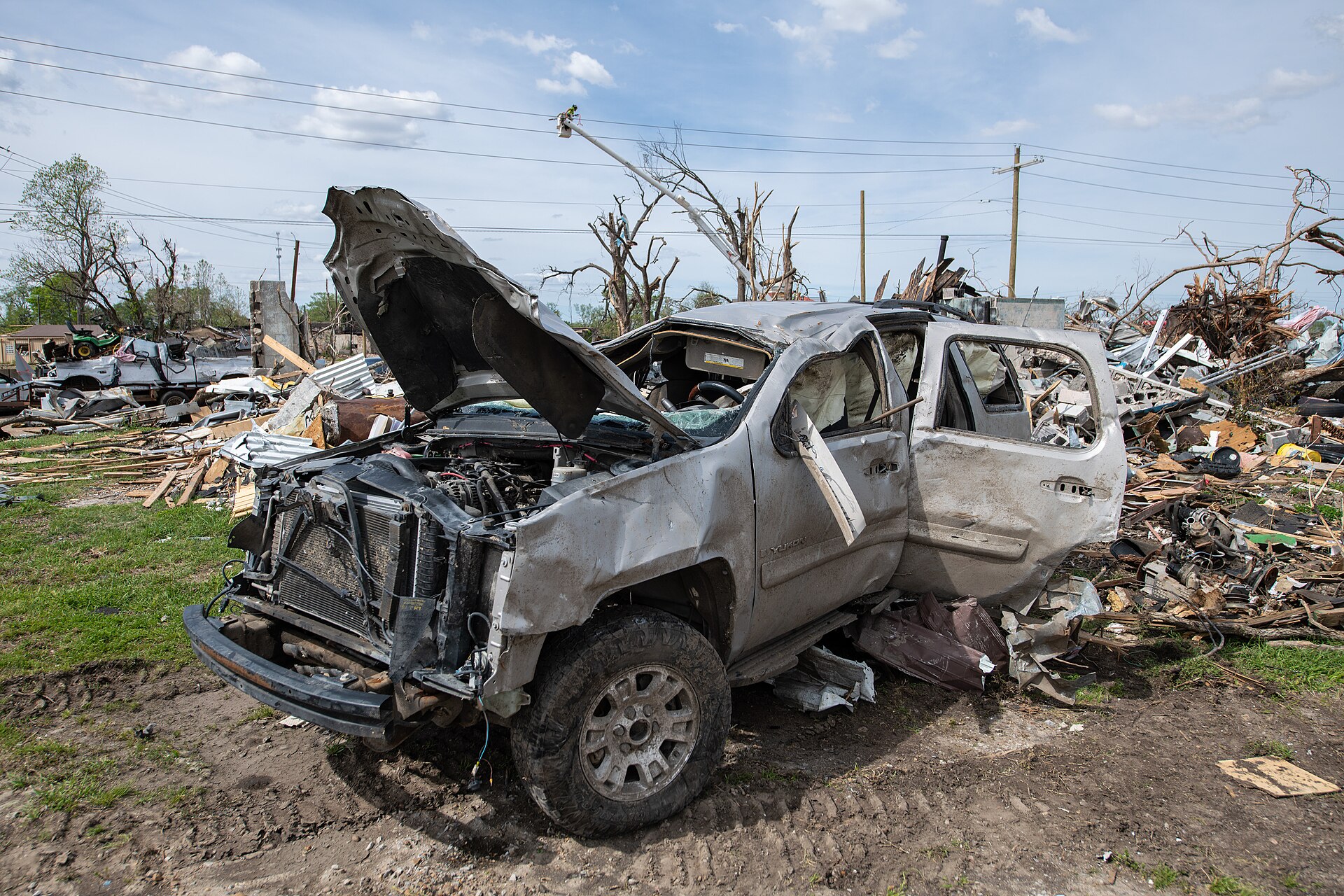 SUV crushed amid tornado debris in Rolling Fork, Mississippi after an EF4 tornado