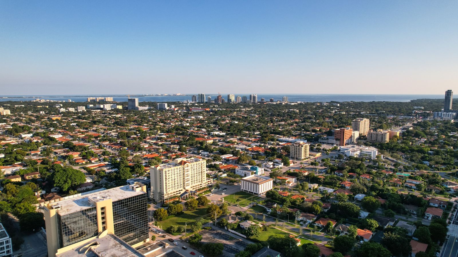 Aerial view of a Florida coastal neighborhood with single-family homes near the water