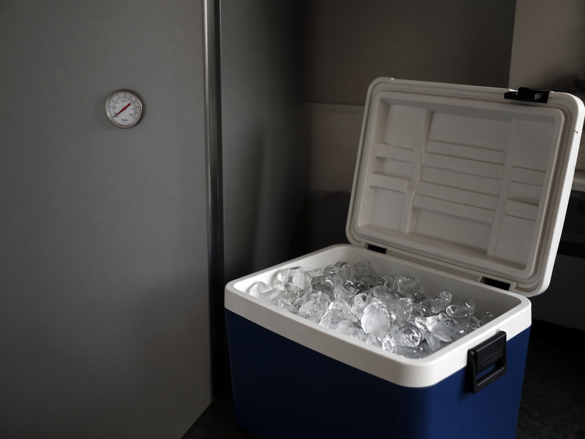 Closed refrigerator and ice-packed cooler during a multi-day outage